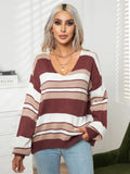 GLAMOROUS LOOSE STRIPED V-NECK LONG SLEEVE SWEATER