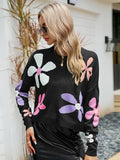 FASHION LONG SLEEVE ROUND NECK FLOWER PULLOVER LOOSE SWEATER