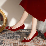 RED THIN HEELS AND POINTED WEDDING SHOES