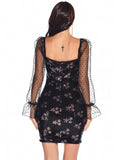 MESH LONG SLEEVE SEQUINED DRESS