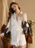 FASHION LACE HORN SLEEVE WHITE NIGHTGOWN SATIN BATHROBE