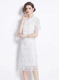 EMBROIDERED LACE BLOUSE+PENCIL SKIRT SUIT