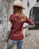 FASHION SPLICED CONTRAST CREWNECK PULLOVER SWEATER
