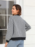 Plaid Stitching Striped Sweater Coat