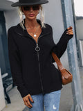 CLASSY HIGH NECK SOLID COLOR ZIPPER SWEATER COAT