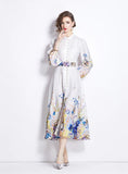 RETRO STANDING LANTERN SLEEVE PRINTED LONG SLEEVE DRESS