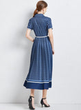 PLEATED SHIRT COLLAR SHORT SLEEVE DRESS