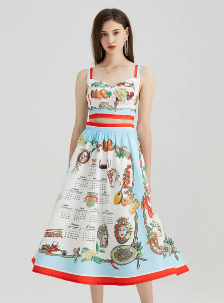 FRUIT PRINTED TOP+SKIRT TWO PIECE SUIT