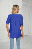 CASUAL V-NECK HOLLOW BUBBLE SLEEVE LOOSE T-SHIRT