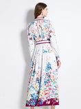 RETRO PRINTED SHIRT LANTERN LONG SLEEVE DRESS