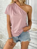 PINK ONE-SHOULDER CASUAL TOP