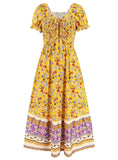V-NECK PUFF SLEEVES DRAWSTRING DRESS