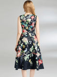 RETRO WAIST SLIM SLEEVELESS PRINTED DRESS