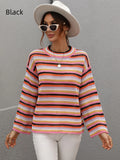 FASHION SPLICED LOOSE ROUND NECK STRIPED SWEATER