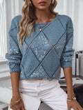 Sequined Rhombic Pullover Loose Sweater