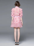 FLOWER BUBBLE SLEEVE TOP AND SKIRT TWO-PIECE SUIT