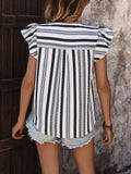 CONTRAST STRIPE STITCHING LOTUS LEAF SLEEVE SHIRT