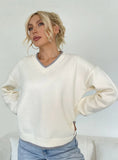 FASHION TOP SIMPLE FASHION V-NECK CONTRAST SWEATER