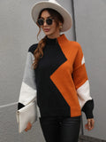 CLASSY LOOSE COLOR MATCHING ROUND NECK SWEATER PULLOVER