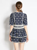 RETRO EMBROIDERED TOP+SHORTS TWO-PIECE SUIT