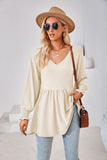 STITCHING V-NECK LONG-SLEEVED LOOSE T-SHIRT