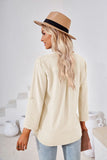 V-NECK CROPPED SLEEVE BUTTON LOOSE T-SHIRT