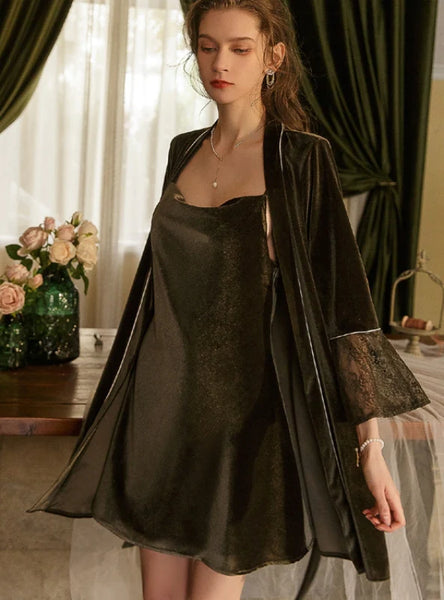 Sexy pink velvet lace suspender nightgown