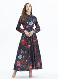Retro Lantern Sleeve Printed Ruffled Dress