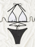 SEXY HALTER SOLID COLOR PLEATED BEACH BIKINI