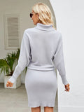 FASHION SLIM HIGH NECK SOLID COLOR KNIT DRESS
