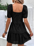 SOLID COLOR SQUARE COLLAR BUBBLE SLEEVE CAKE DRESS