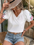 EMBROIDERED V-NECK WHITE SHIRT
