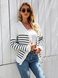 FASHION CARDIGAN STRIPED BUTTON KNIT PLUS SIZE SWEATER