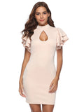 CASUAL ROUND NECK LOTUS LEAF SLEEVE DRESS