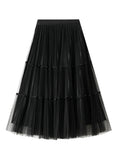 BEADED GAUZE PLEATED SKIRT