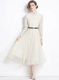 MESH STITCHING LACE SWING DRESS