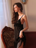 FASHION SILK SATIN LACE SUSPENDERS NIGHTGOWN