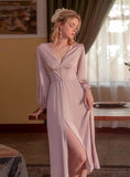 SEXY SLIT SATIN LACE-UP NIGHTGOWN DRESS