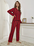 FASHION RED PLAID SHIRT LONG SLEEVE PANTS PAJAMA SET