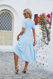 SOLID COLOR ROUND NECK SHORT SLEEVE DRESS