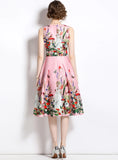 SLEEVELESS PRINTED ROUND NECK SLIM WAIST DRESS