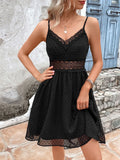 SEXY SUSPENDER PATCHWORK HOLLOW OUT DRESS