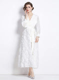RETRO WHITE SLIM V-NECK DRESS