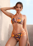 SEXY PRINTED BACKLESS SEASIDE BIKINI