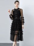 BIG BOW GAUZE POLKA-DOT LONG SLEEVE DRESS