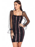 SEXY BACKLESS MESH STITCHING SEQUINED DRESS