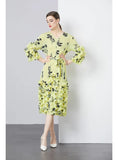 HEAVY INDUSTRY WOOD EAR PRINT WAIST PLEATS DRESS
