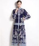 RETRO ETHNIC PRINT SINGLE-BREASTED DRESS