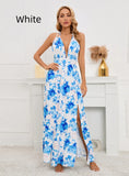 SEXY DEEP V-NECK SLIT PRINTED LONG DRESS