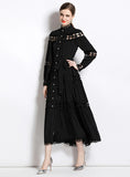 LAPEL LONG-SLEEVED LONG DRESS